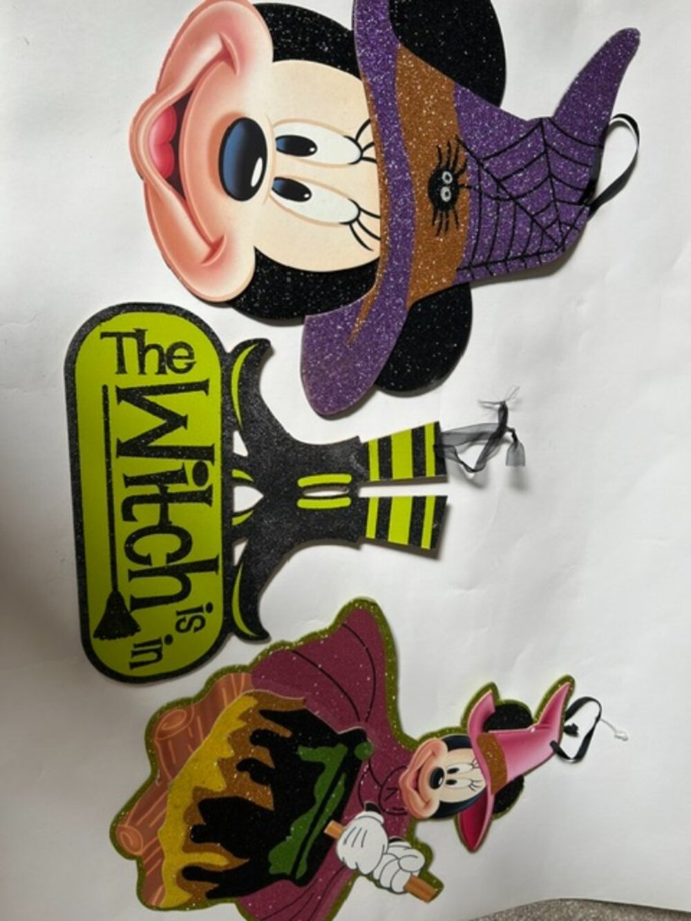 Rare Disney Mickey and Minnie Mouse Halloween 15" Glitter Wall Decor Bundle